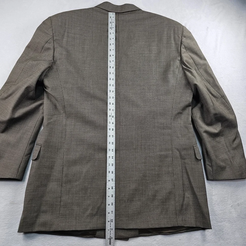 Canali Proposta Double Breasted Coat Mens 46L Jacket Houndstooth Navy Blue Brown